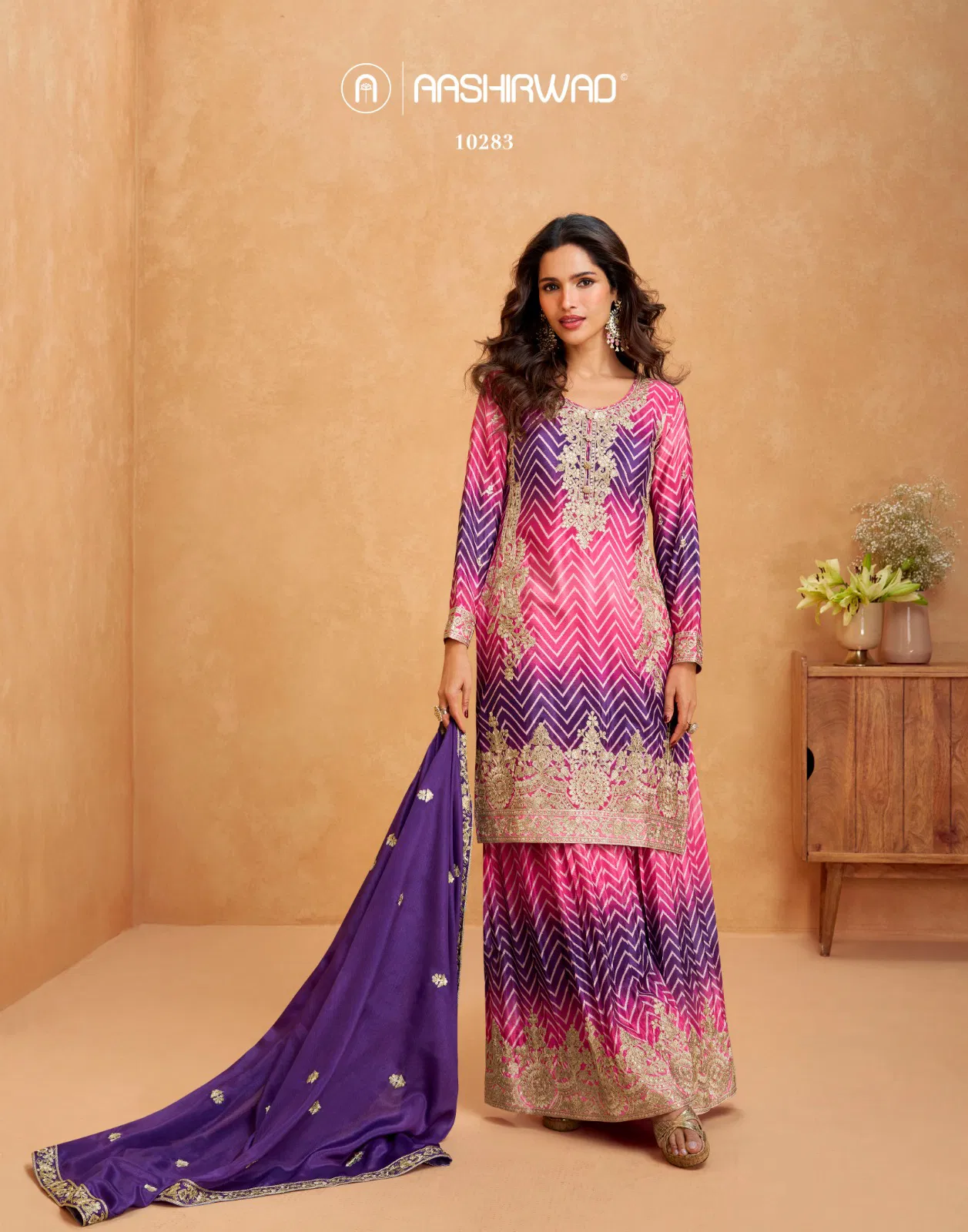 Raaga by Aashirwad 10280 series Chinon Silk Sharara Suit